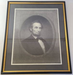 W.E. MARSHALL: Abraham Lincoln - Engraving: Reprint of a portrait of Abraham Lincoln, painted and engraved by William Edgar Marshall (American, 1837-1906), framed under glass; copyright "Sidney Z. Lucas, NYC", published by the Phyllis Lucas Gal