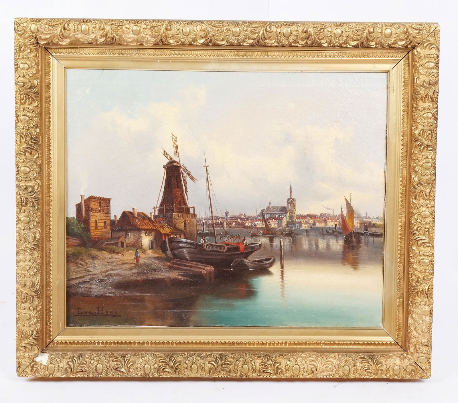 L. Van HOVE: Dutch Canal & Windmill Scene - O/C (1 of 9)