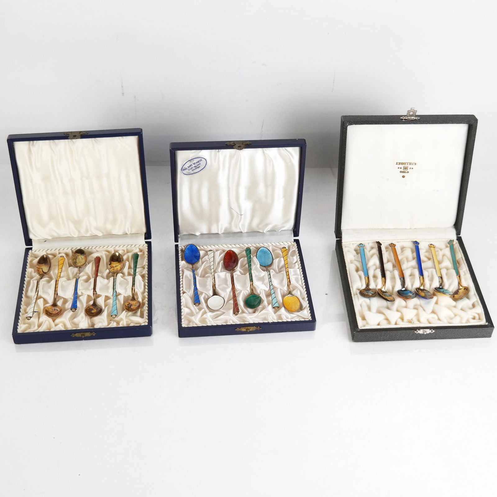 Three Danish Silver & Enamel Spoon Sets (1 of 13)