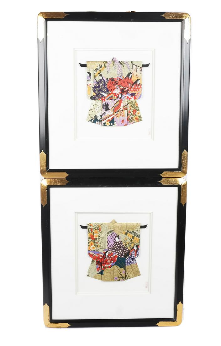 Pair of Miniature Japanese Kimonos in Frames (1 of 12)