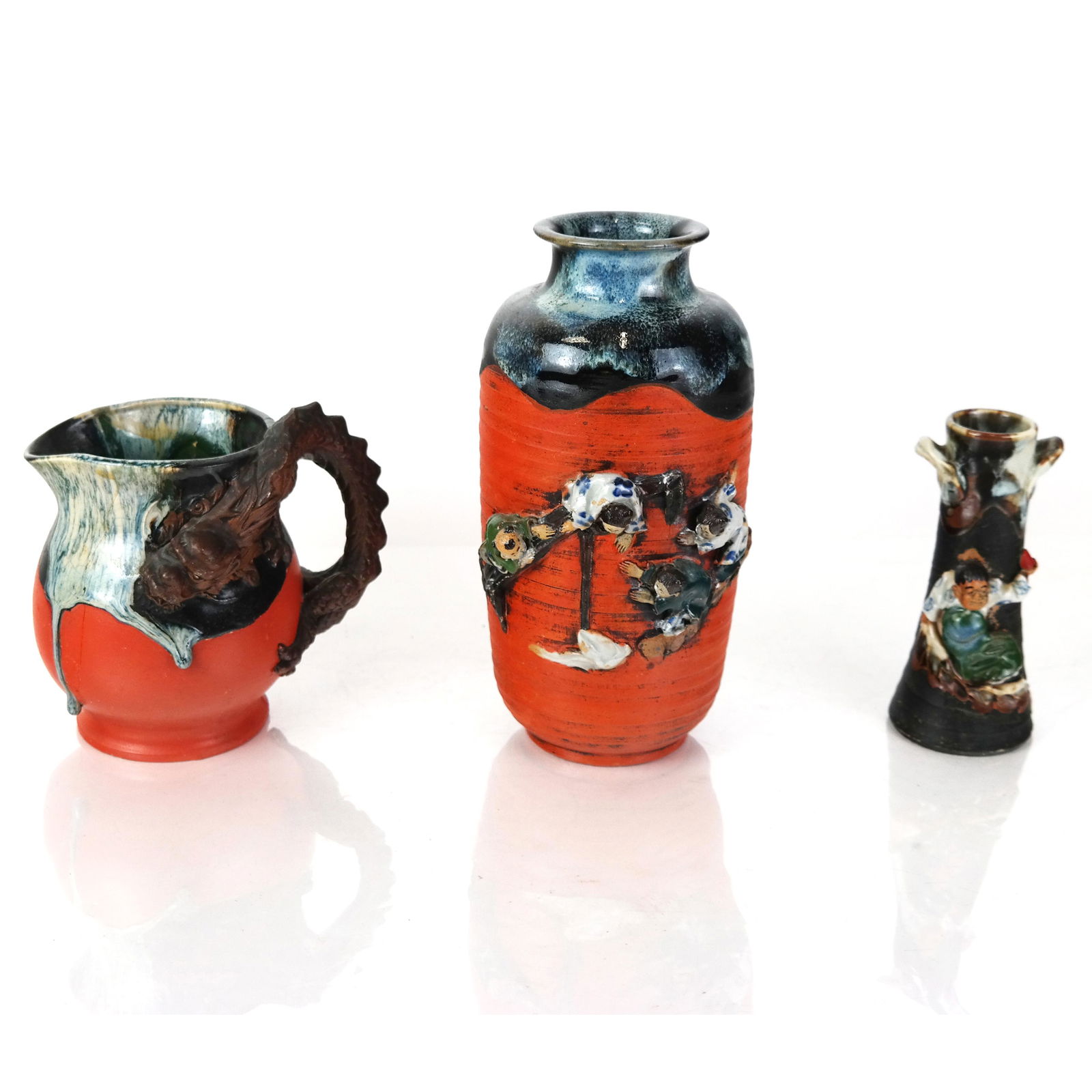 Three Sumida Gawa Japanese Glazed Pottery Vessels (1 of 8)