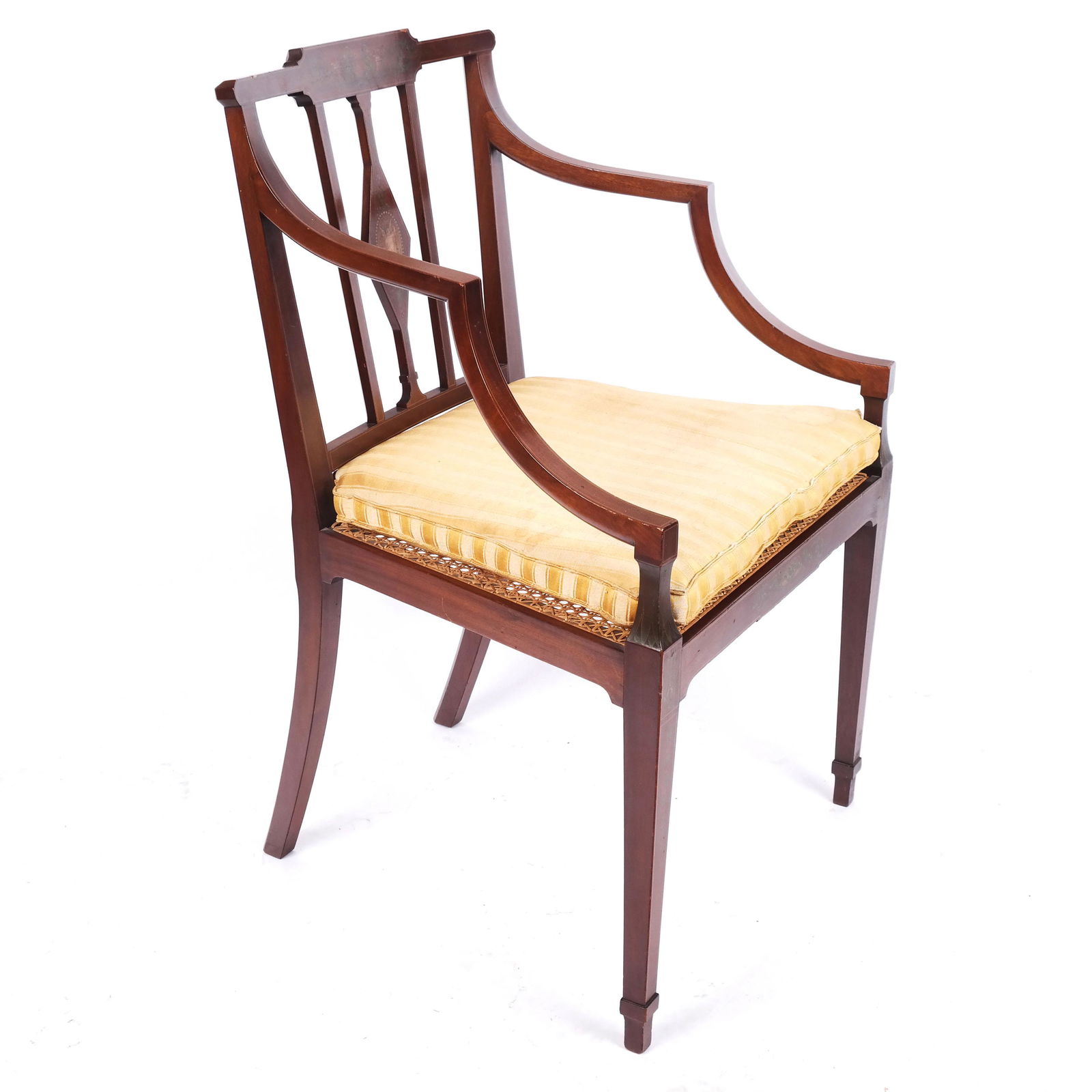 Regency-Style Caned Inlaid Mahogany Armchair (1 of 7)