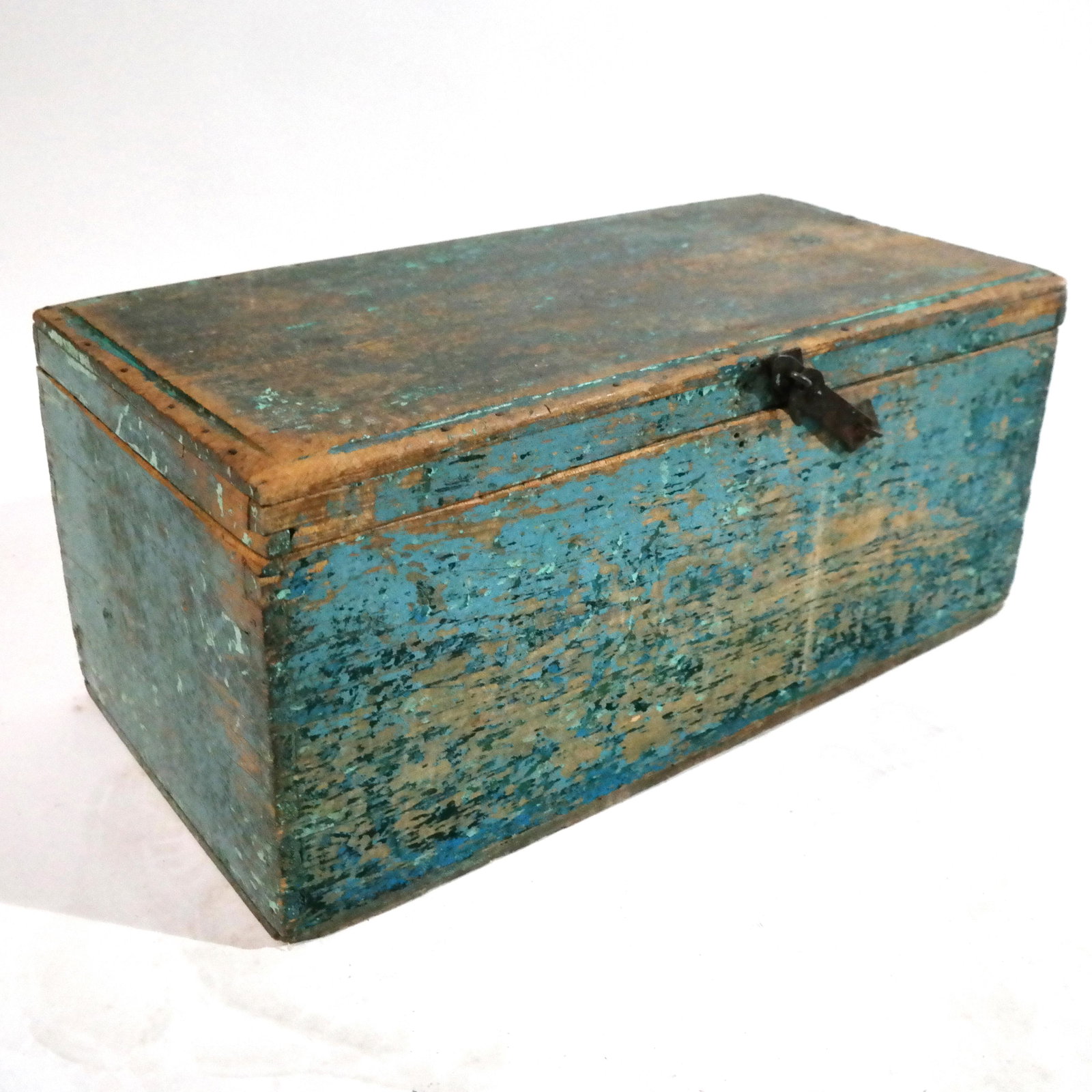 Painted and Distressed Trunk: Painted and distressed trunk with latch. [14" H x 32" W x 15 1/2" D].