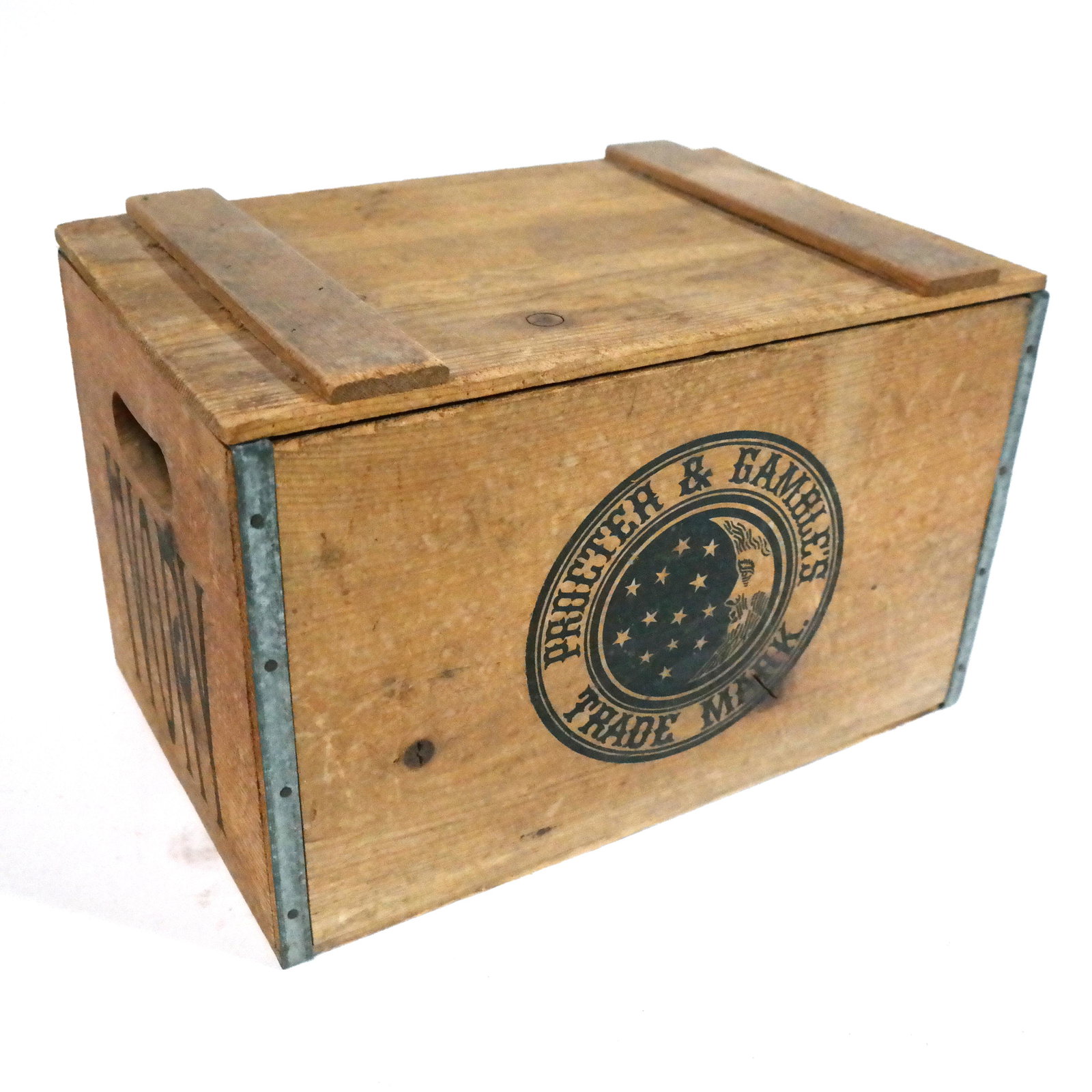 Proctor & Gamble Hinged Trademark Box: Proctor & Gamble hinged trademark box. [11" H x 16" W x 12" D].
