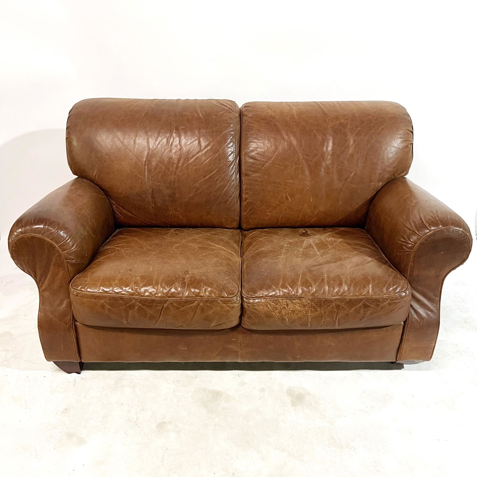20th C. Modern Brown Leather Loveseat (1 of 11)