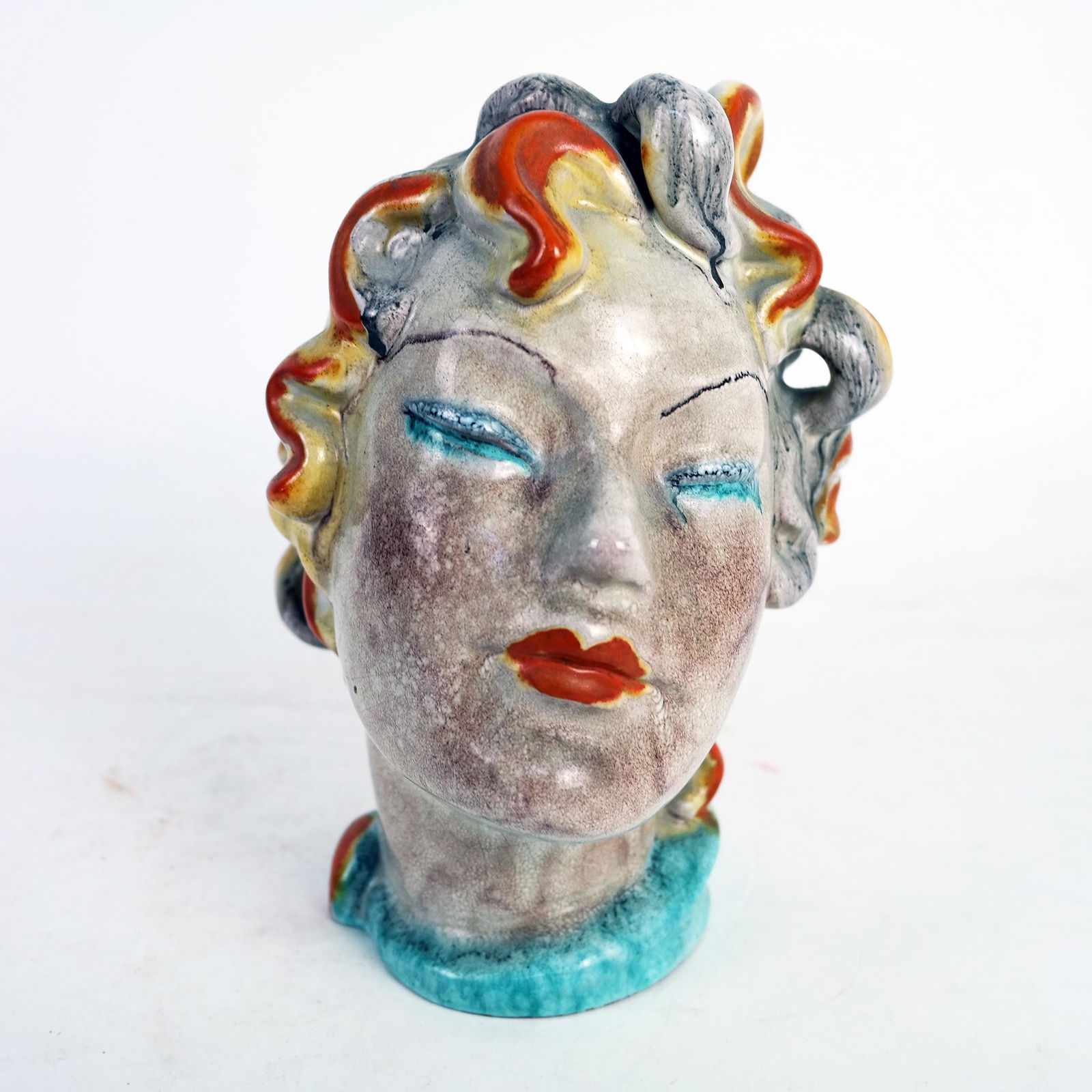 Art Deco-Style Glazed Ceramic Bust of a Woman (1 of 6)
