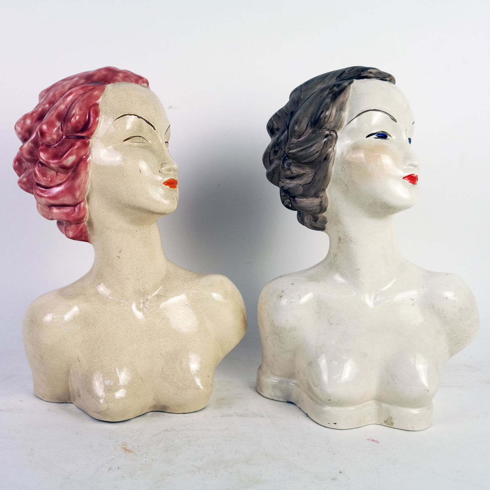 Two Art Deco-Style Glazed Cermaic Busts (1 of 8)