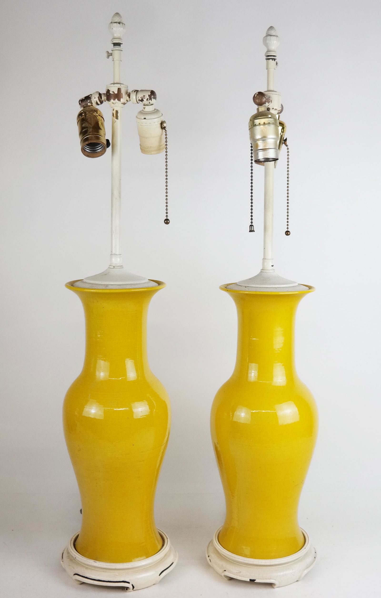 Pair of Chinese Yellow Glazed Lamps (1 of 6)