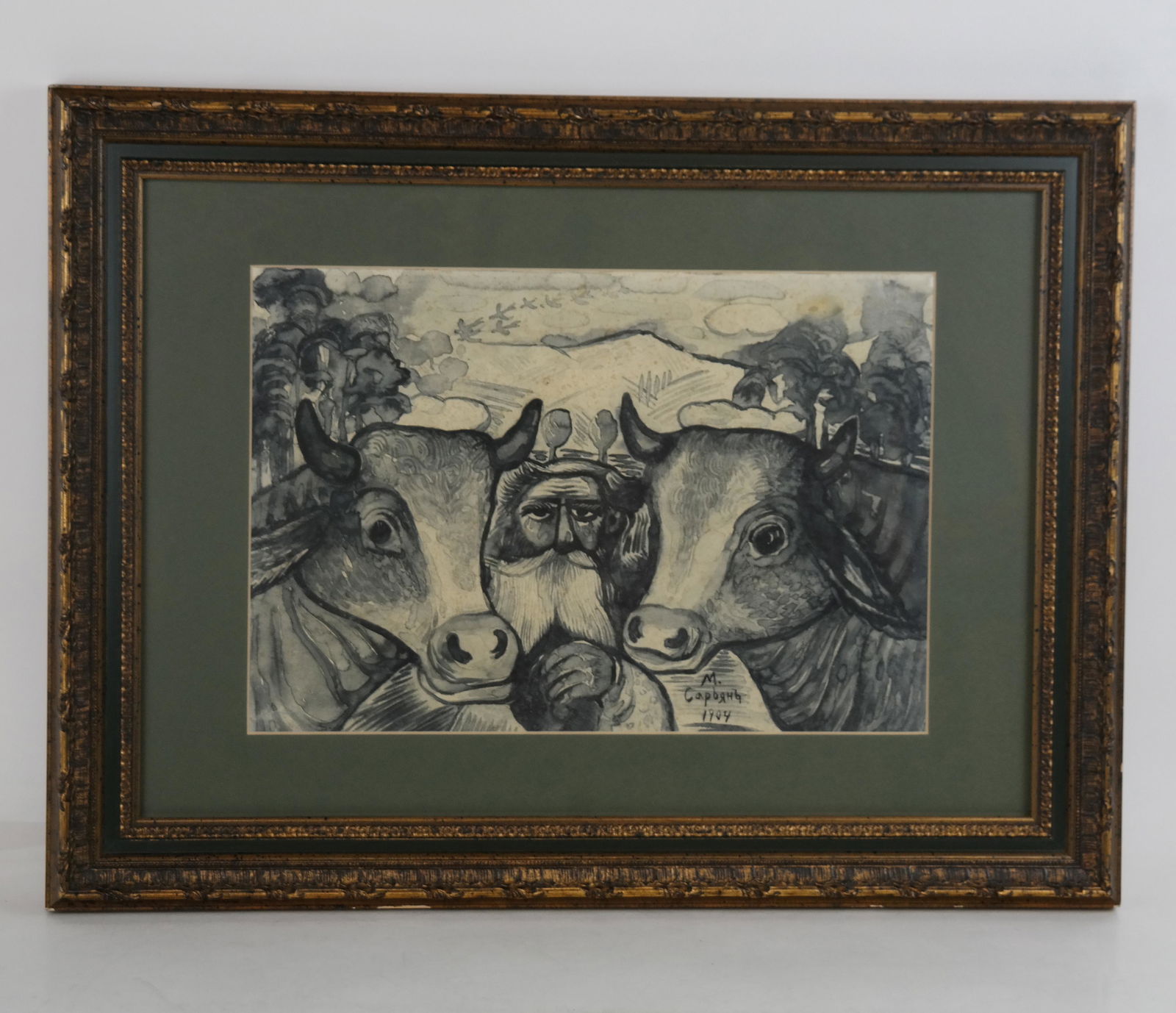 Martiros S. SARIAN: "Man With Cows" Watercolor (1 of 10)