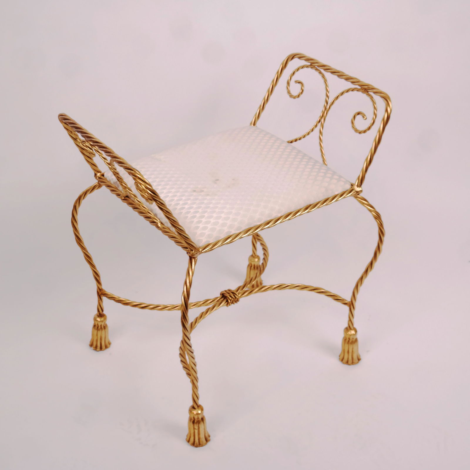 Hollywood Regency-Style Gilt Metal Rope Bench (1 of 9)