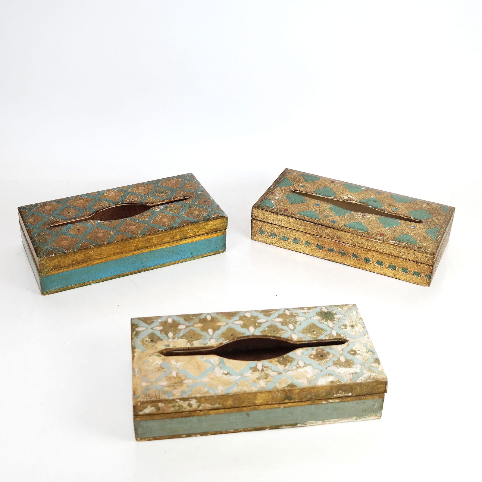 Three Italian Parcel Decorated Gilt Tissue Boxes (1 of 6)