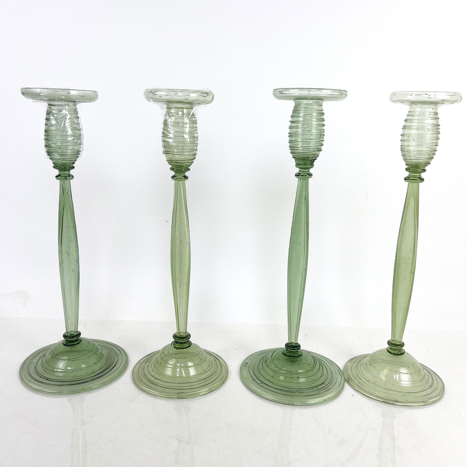 Venetian Murano Green Glass Candlesticks (4) (1 of 8)