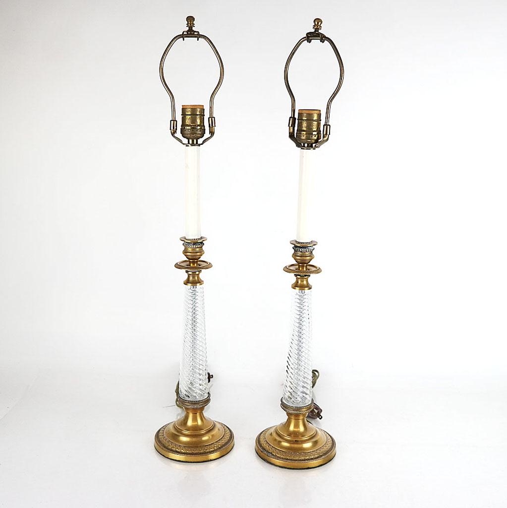 Molded Glass & Bronze Candlesticks as Lamps (1 of 11)