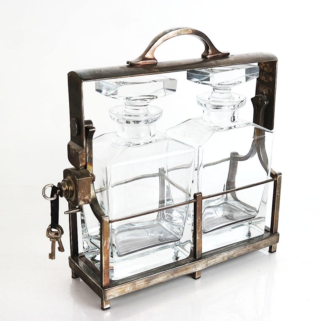 Silver Plate & Glass Two-Bottle Tantalus (1 of 9)
