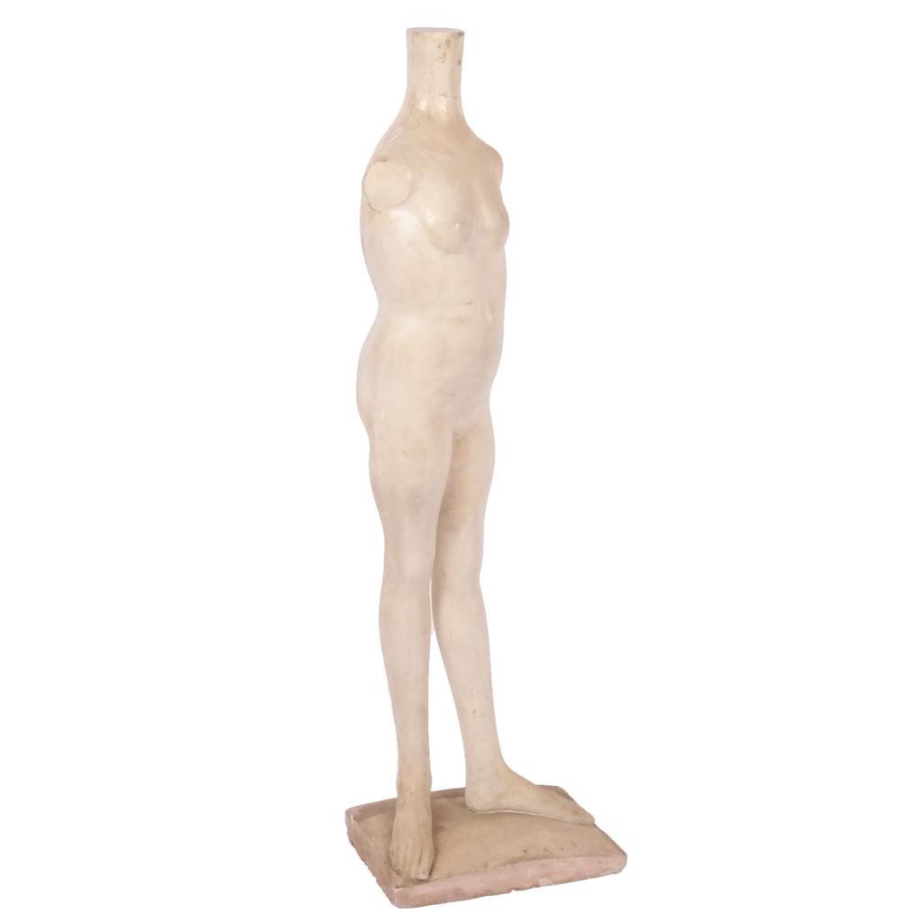 Attrib. Vincent GLINSKY: Torso - Sculpture: Work attributed to Vincent Glinsky, tall torso in artist's plaster, not signed. [46 1/2" H x 13 1/2" W x 9 1/2" D]. Minor chips to bottom edge; modeler's marks; otherwise in good condition.