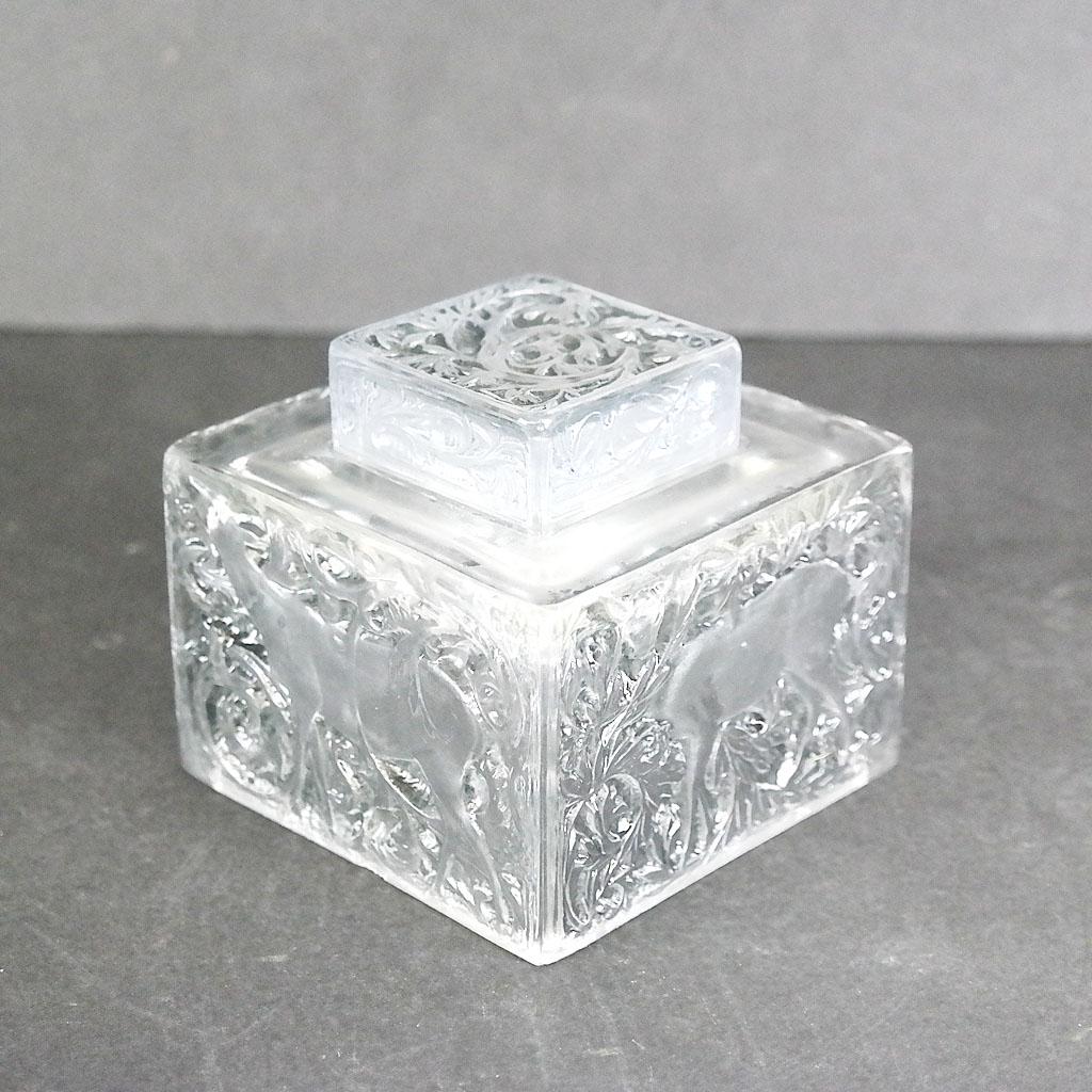 Rene Lalique Biches Inkwell, Clear Glass w/ Patina (1 of 8)