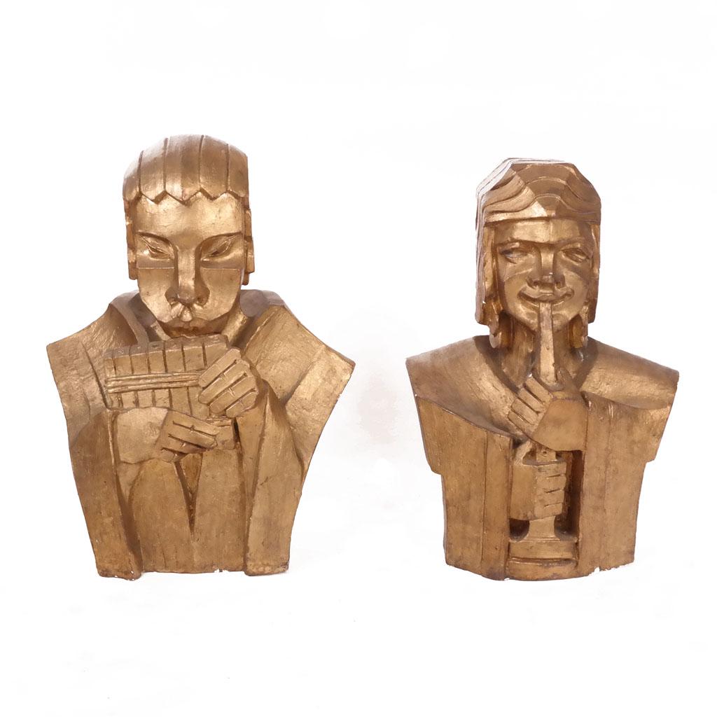 2 Large Gilt Painted Composition Busts, Musicians (1 of 8)