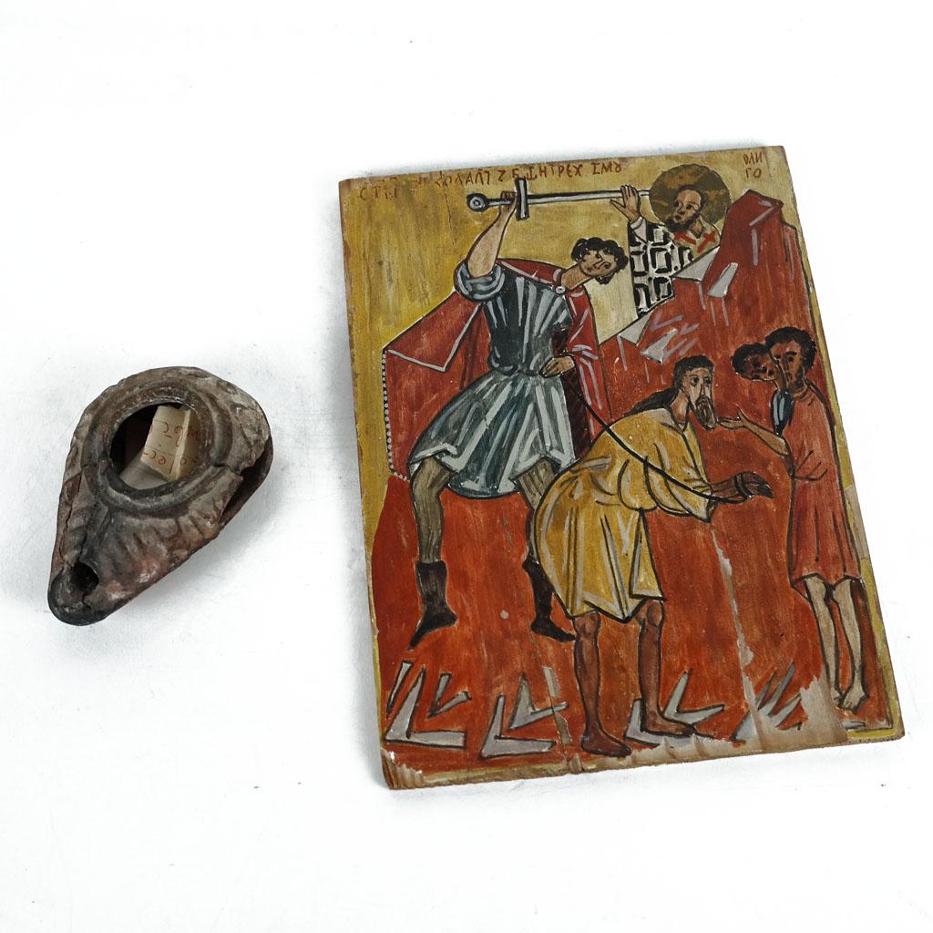 Judaica: Ancient Oil Lamp and Panel (1 of 11)