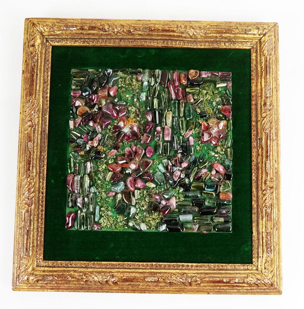 Miriam ROGERS: "Wallflowers" - Mixed Media: An unusual work by Miriams Rogers (1900-1996) using polished stones and glass fragments, signature and "Opus 800 / November '68" to back, framed and mounted. [10" x 10"].