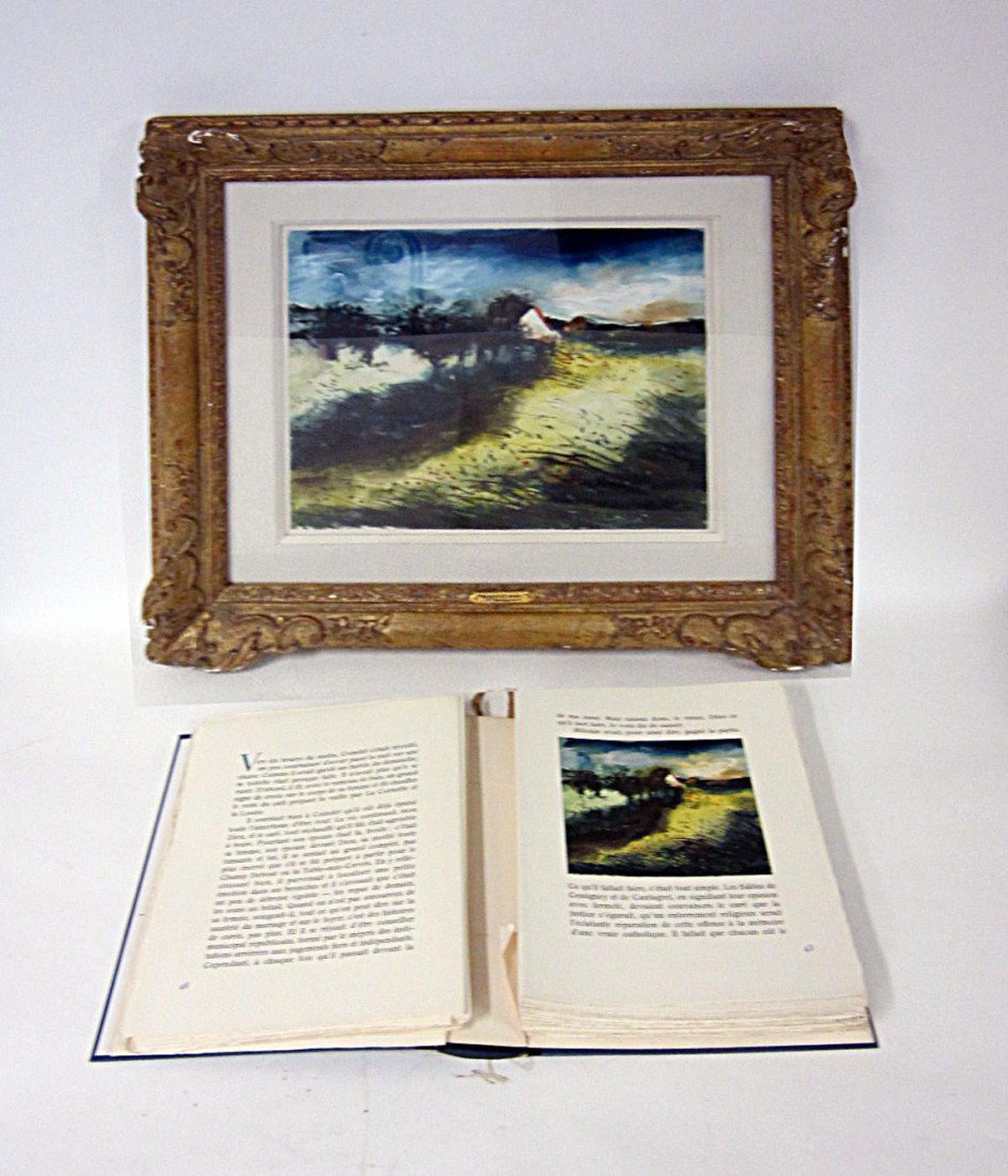Maurice de Vlaminck "L' Hameau" (1876-1958): Framed gouache signed at bottom left "Vlamnick". Original illustration for "La Table aux Creves", by Marcel Ayme. Published by "Editions Flammarion." Book accompanies lot - see page 43. Both purchased