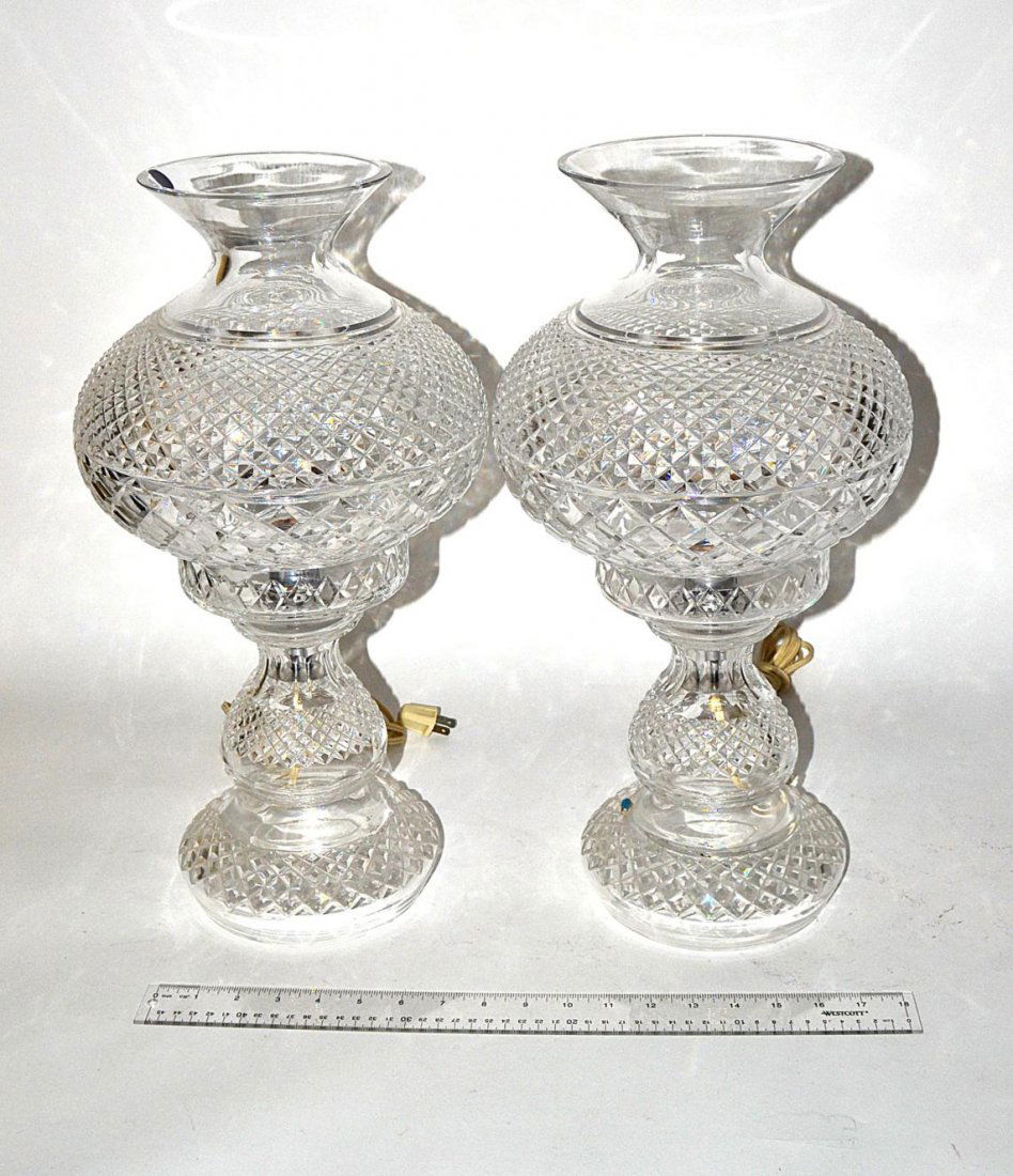 Pair Of Waterford Crystal Hurricane Lamps