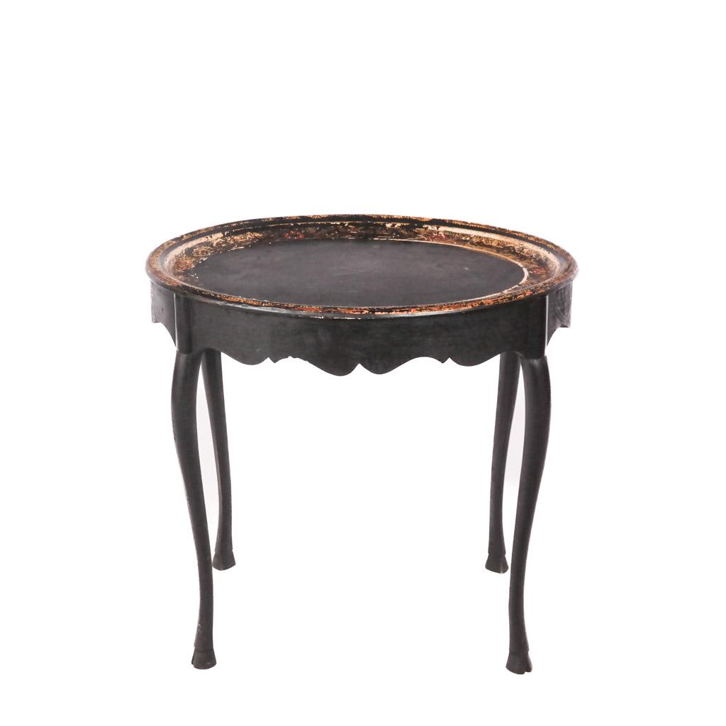Ebony & Decorated Oval Tray Top Table (1 of 7)