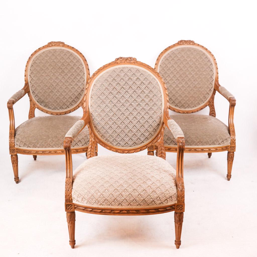 Louis XVI-Style Upholstered Armchairs (3) (1 of 11)
