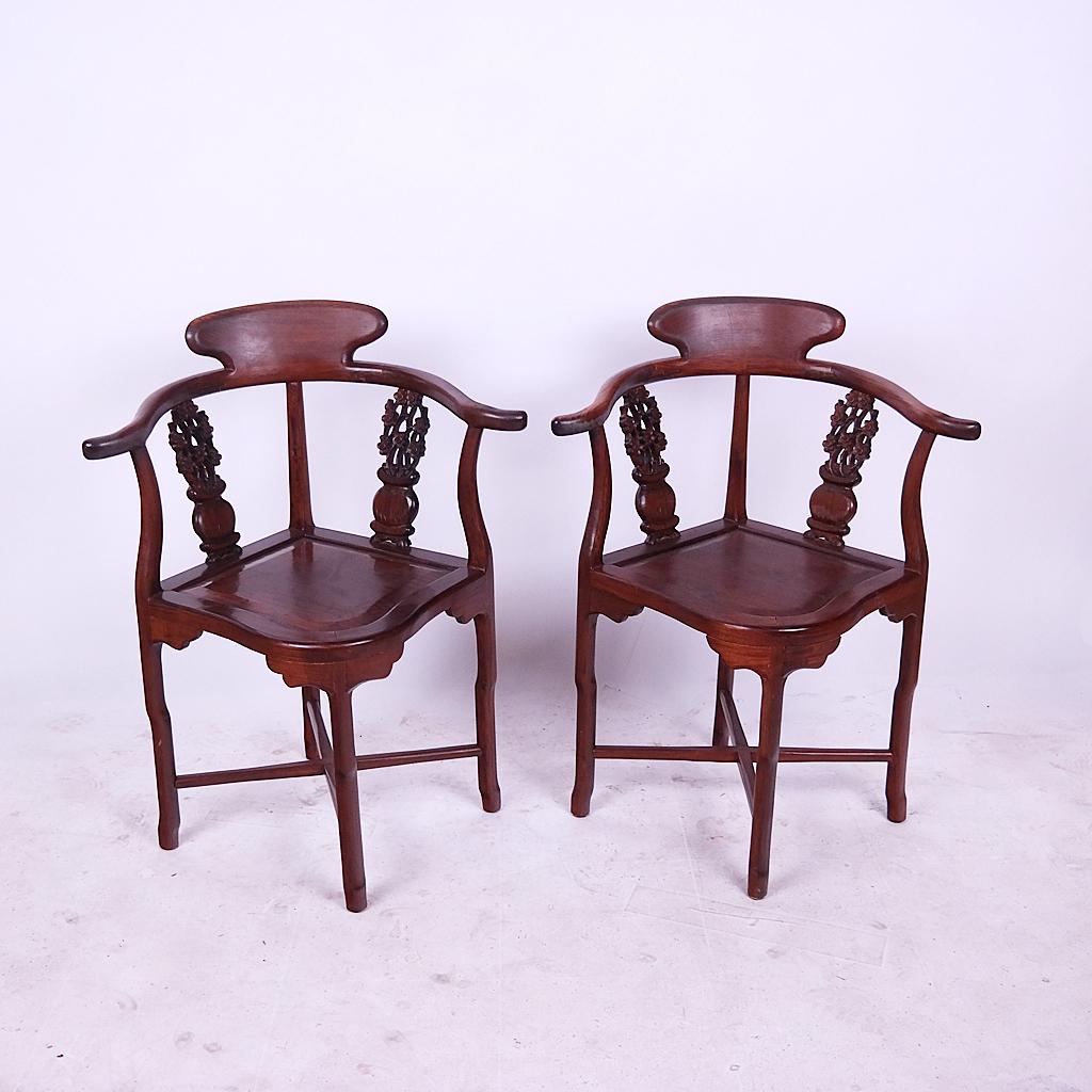 Chinese Pair of Carved Corner Armchairs (1 of 10)