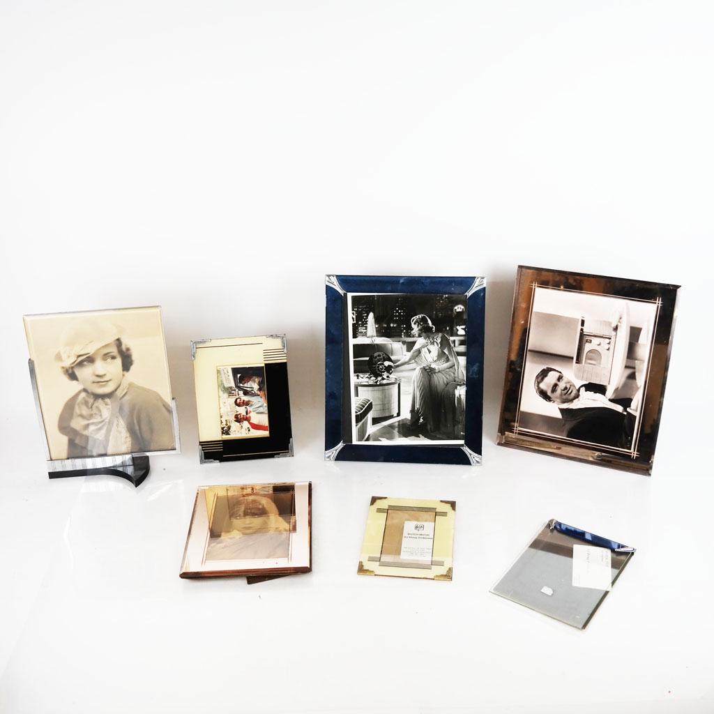 Group of Art Deco & Vintage Frames (6): Group of six Art Deco and vintage glass picture frames, 1930s - 1940s, with blue glass and various decorations, some with black and white celebrity stills in them, including Cary Grant, together with