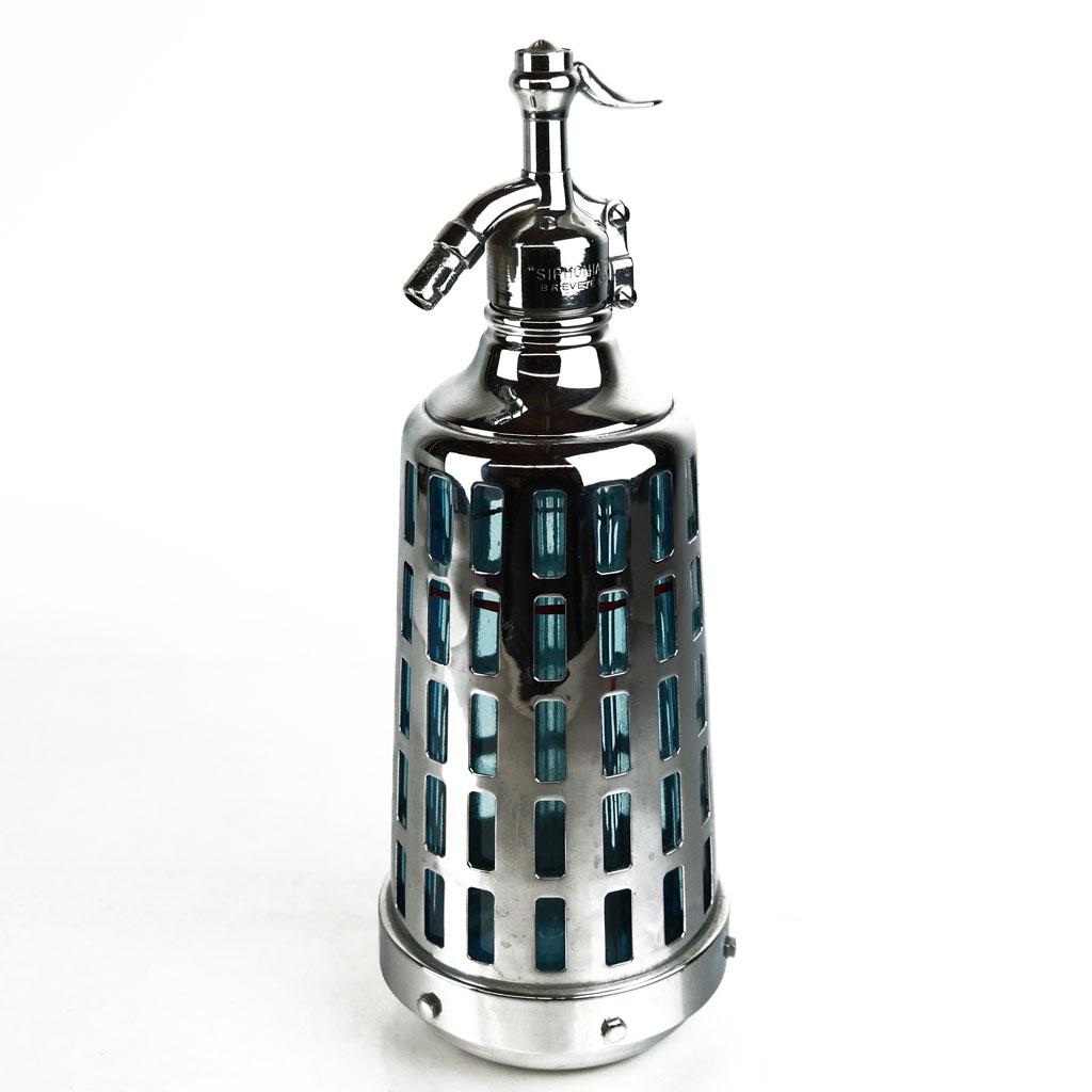 Continental Art Deco Chrome & Blue Glass Siphon (1 of 7)