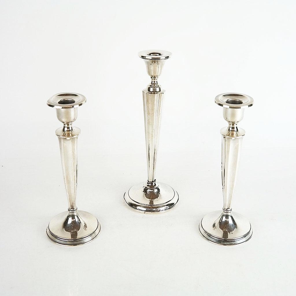 3 Sterling Silver Weighted Candlesticks Auction