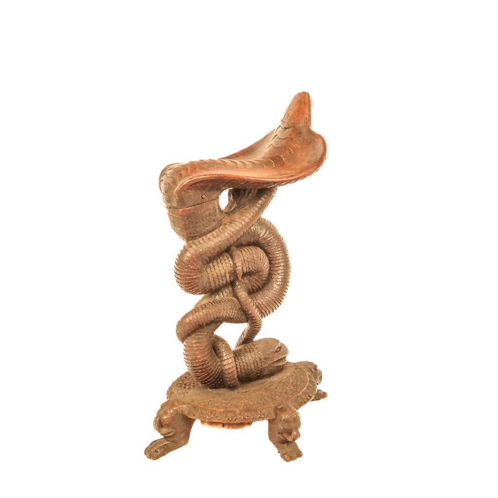 Carved Wood Snake Motif Stool (1 of 13)