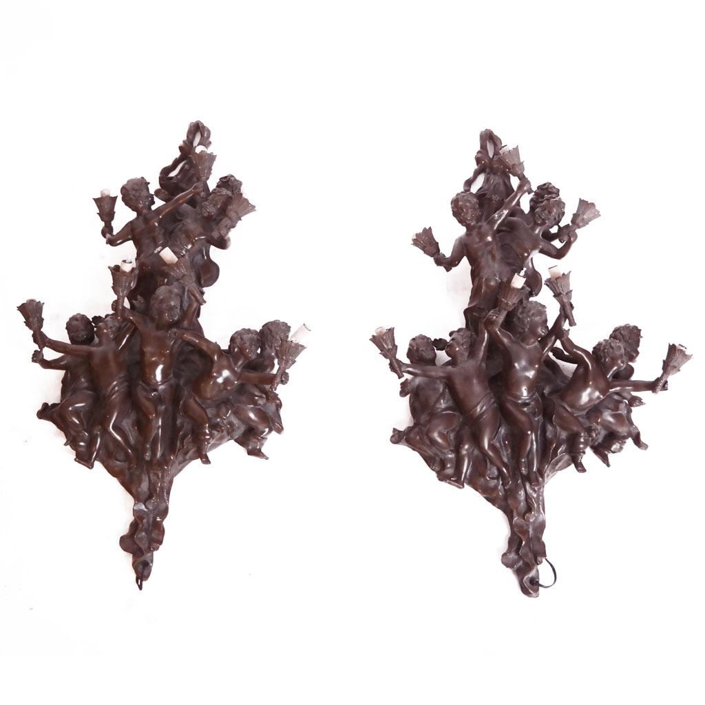 Large Pair of Belle Epoque-Style Bronze Sconces (1 of 10)