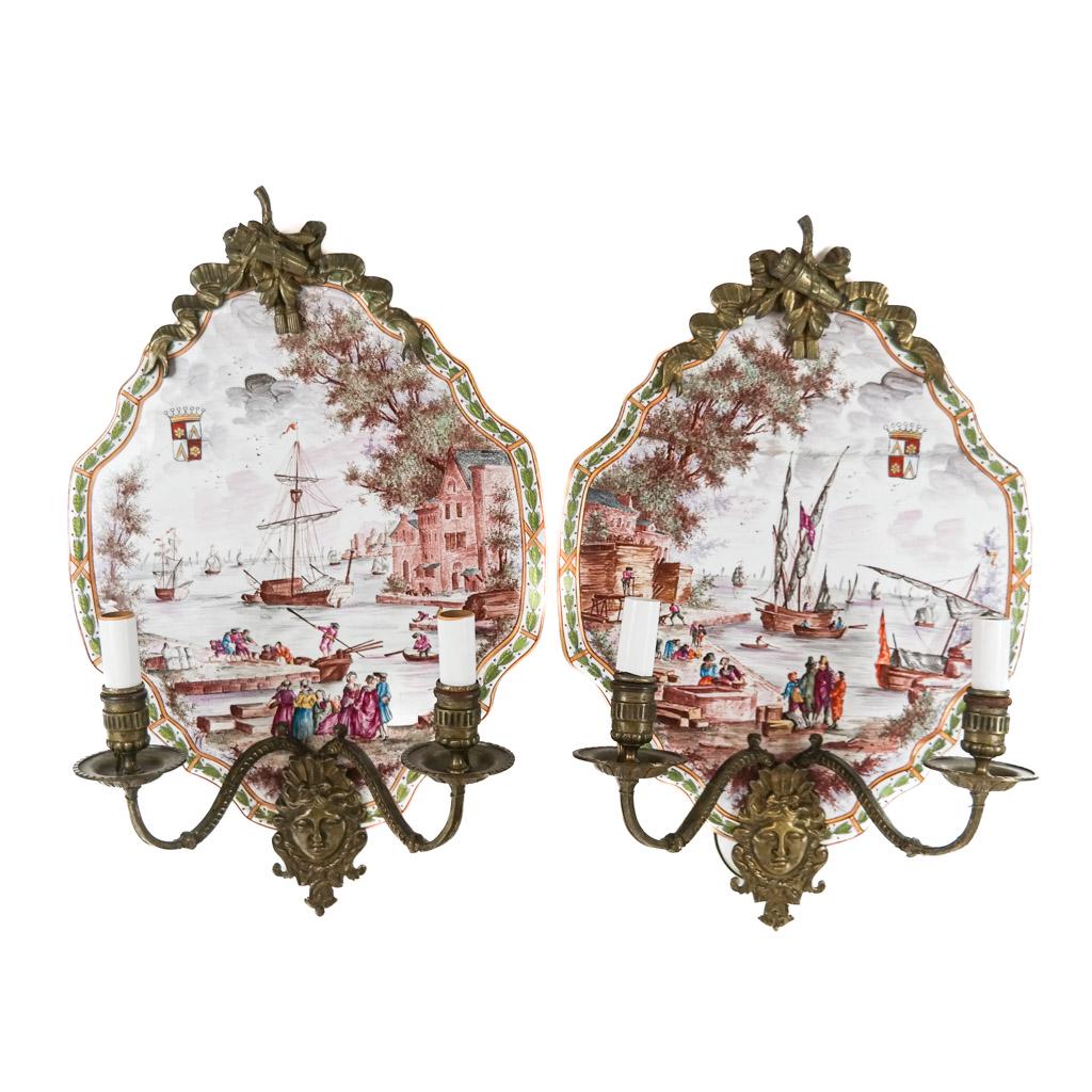 Pair of Bronze Mounted Armorial Sconces (1 of 14)