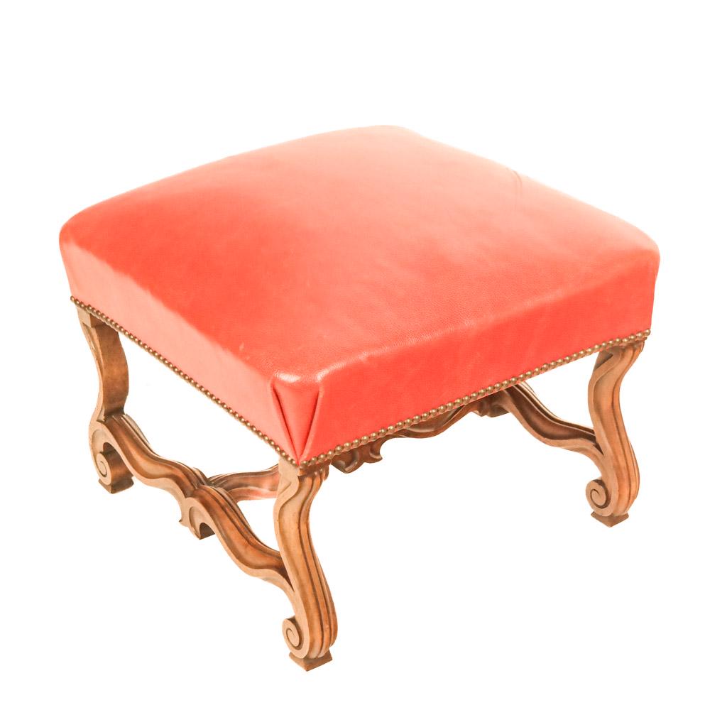 French-Style Red Leather Bench / Ottoman (1 of 6)