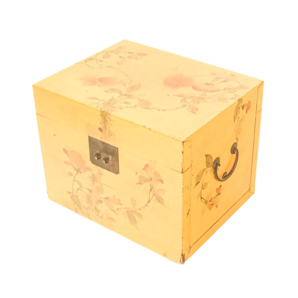 Japanese Yellow Painted Leather Box (1 of 7)