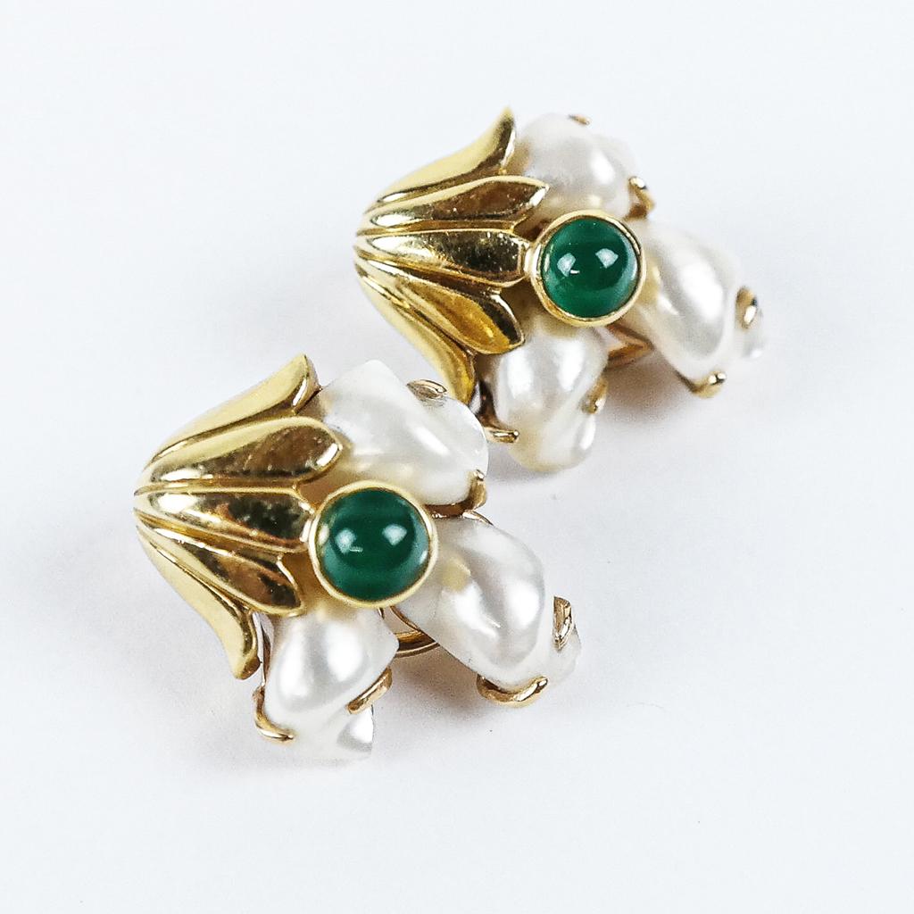 14k Yellow Gold Pearl and Emerald Earrings (1 of 4)