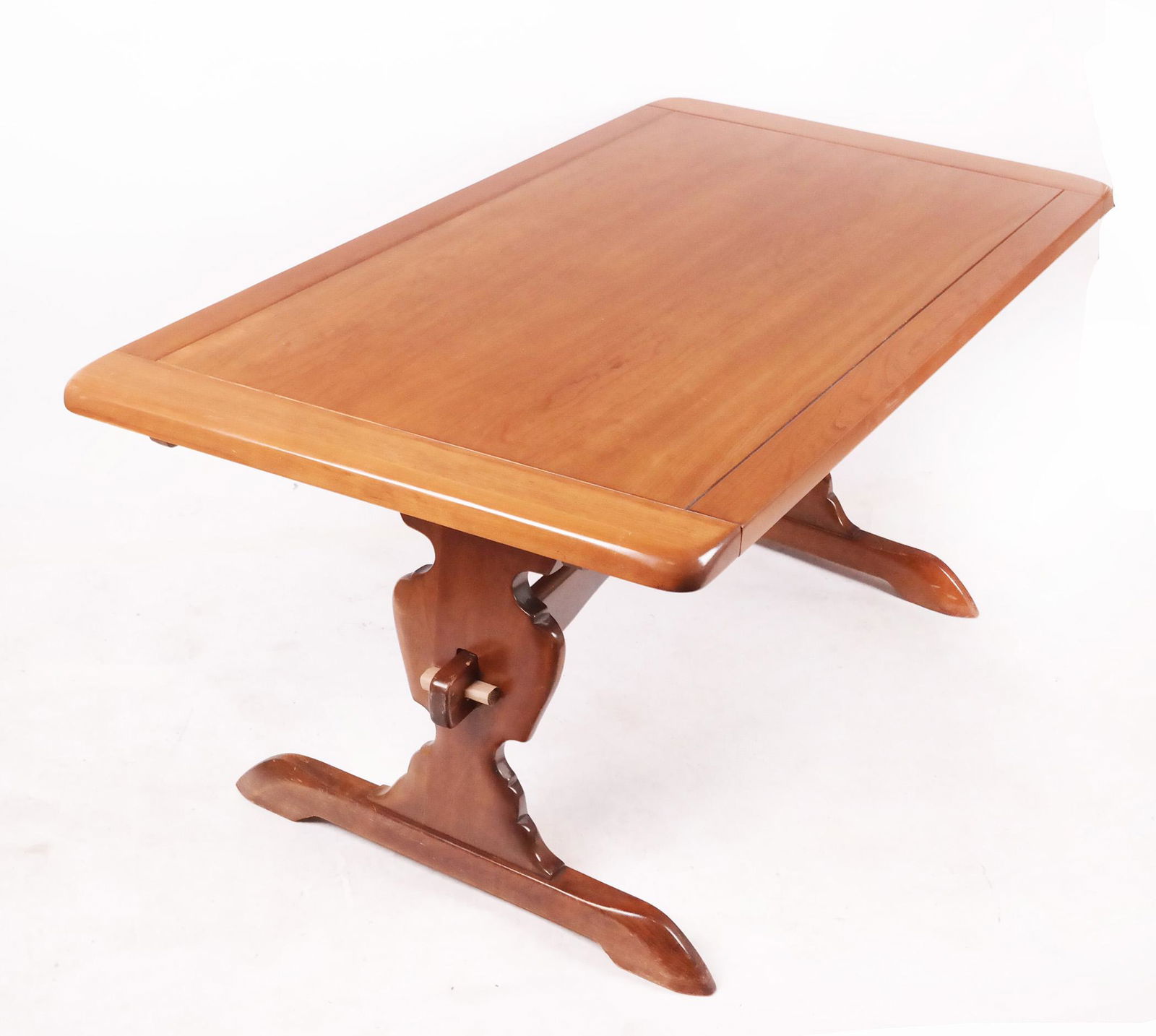 Italian Birch Wood Trestle-Style Dining Table (1 of 11)