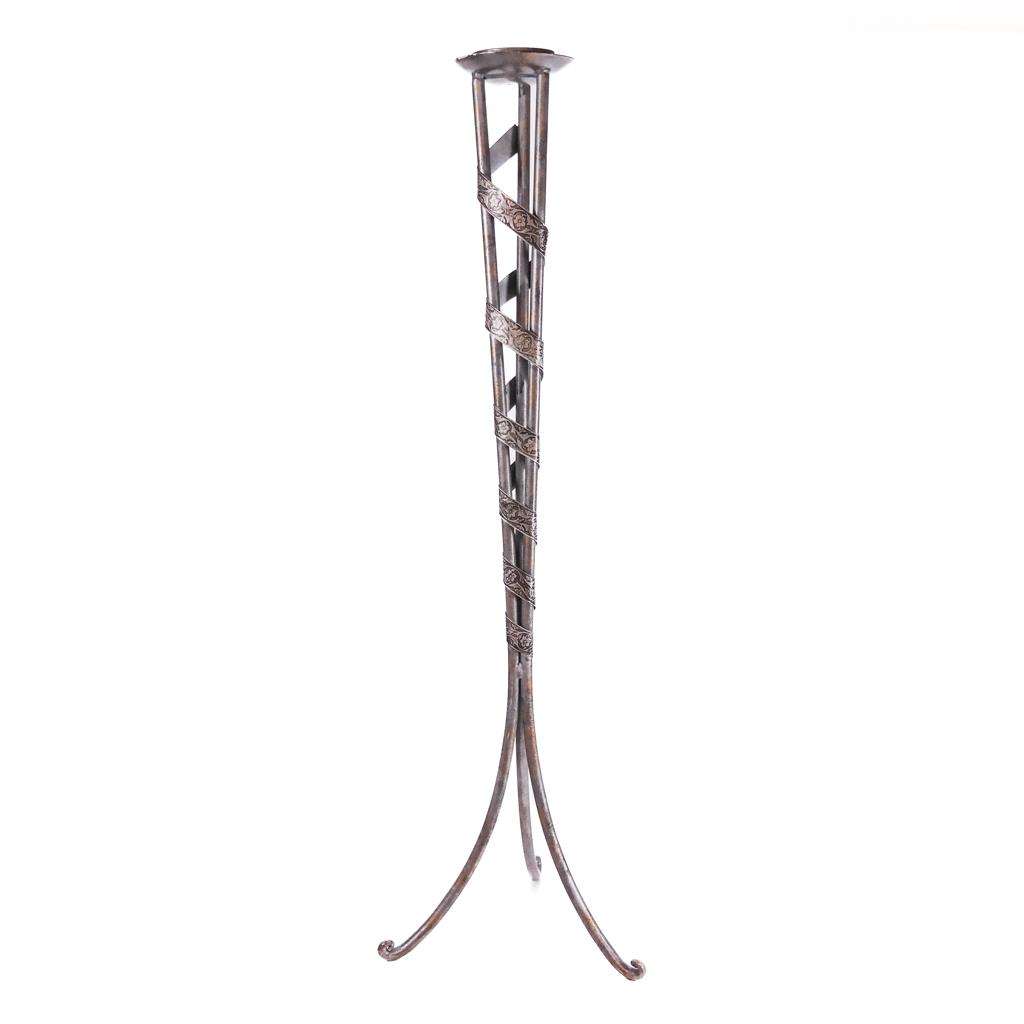 Iron Tripod Candlestick: Iron tripod candlestick. [37" H x 12" Diam. (base)].