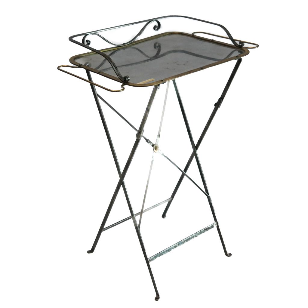 Vintage Italian Mixed Metal Cocktail Tray Table: Vintage Italian mixed metal cocktail tray table, marked "Made in Italy" to leg. [33" H x 25" W x 15" D]. Scuffs, marks and wear.