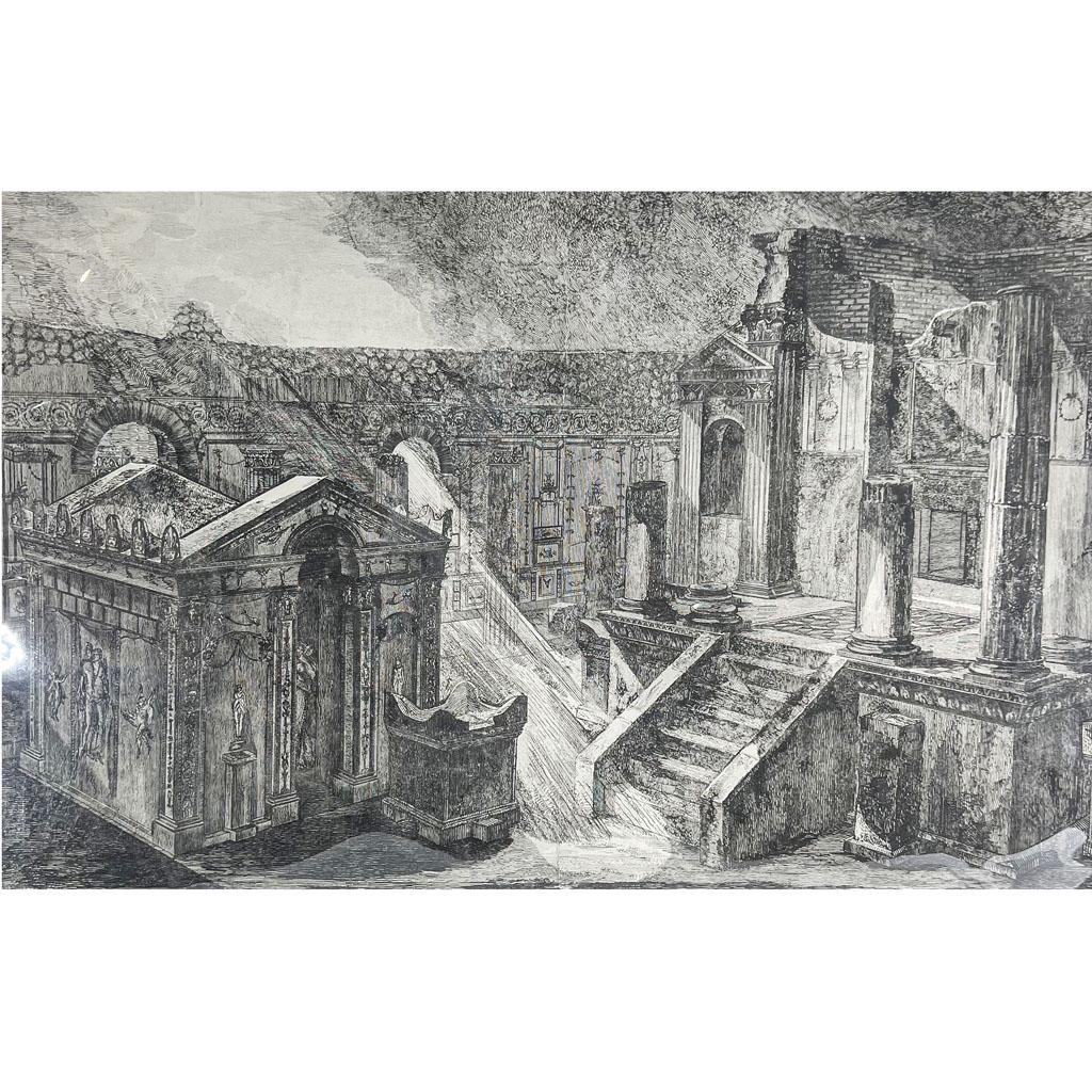 Francesco PIRANESI: Temple of Isis - Etching: Francesco Piranesi (Italian, 1758-1810) 19th century etching depicting the then recently discovered Temple of Isis at Pompeii. Provenance: Phyllis Lucas Gallery, NYC. [Image: 19 3/4" H x 30" W; Sheet: