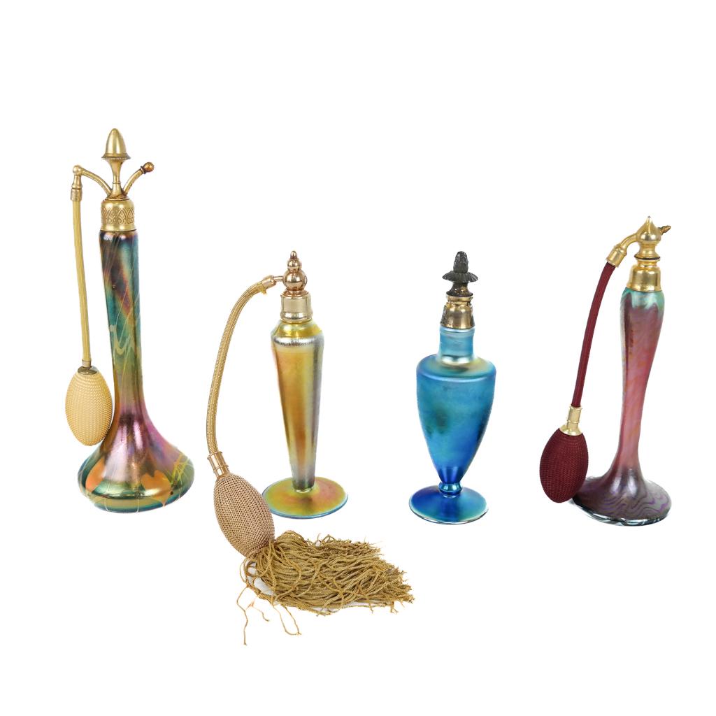 Four Iridescent Art Glass Atomisers & A Tester (1 of 8)