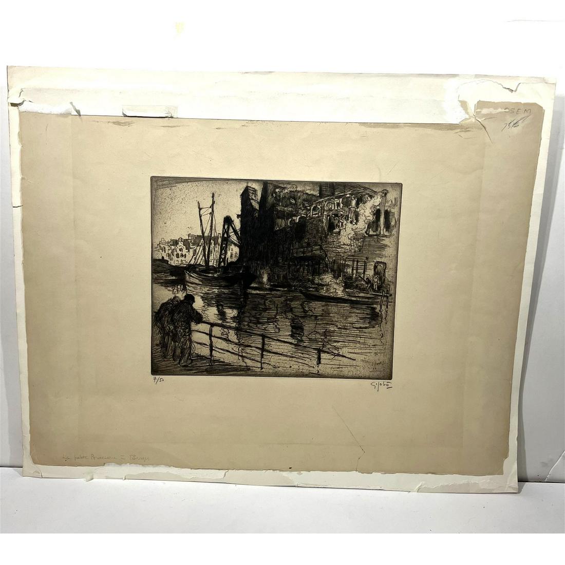 Illegibly Signed: Bruges Dock Scene - Etching (1 of 9)