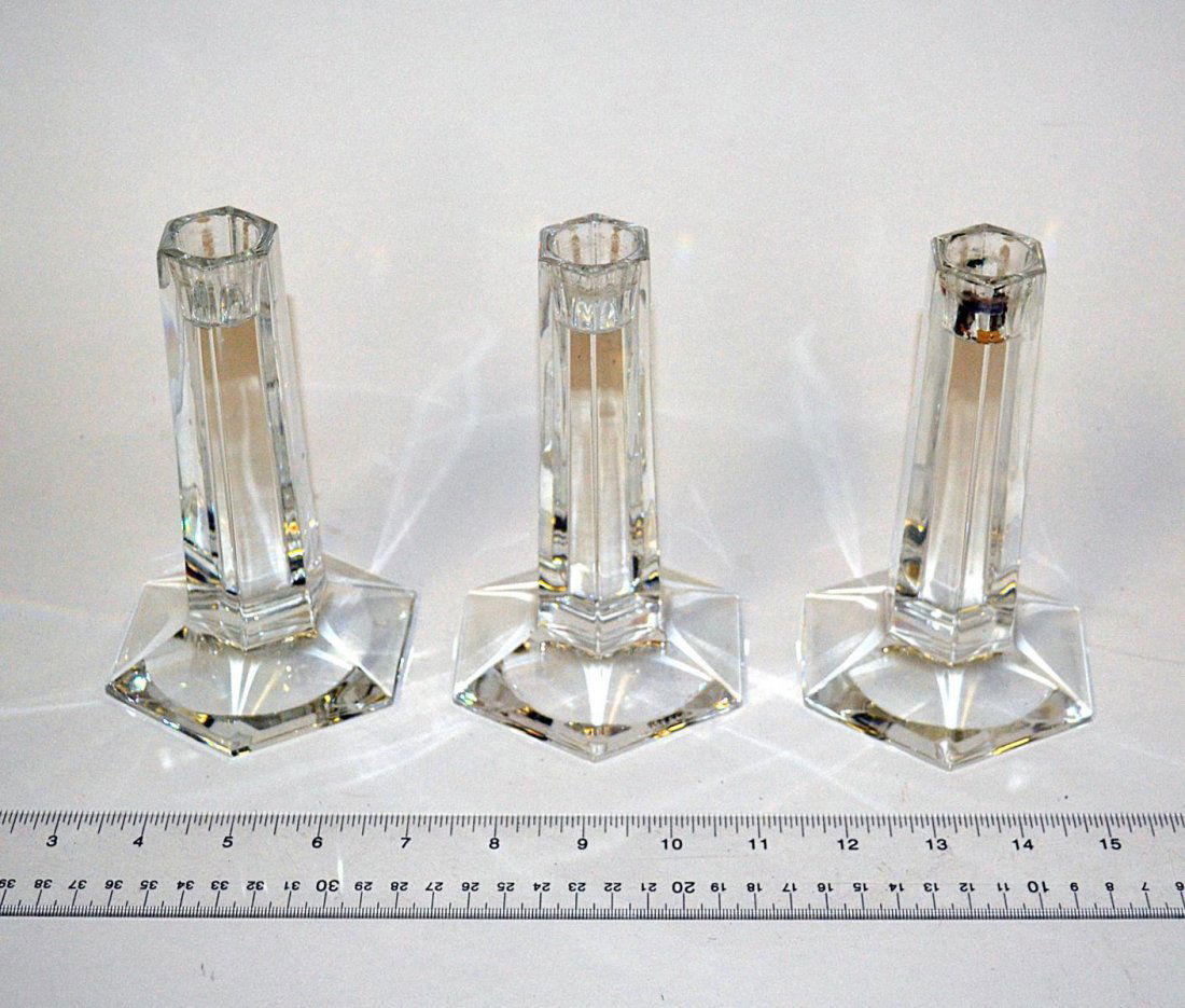 Three Tiffany Crystal Candlesticks