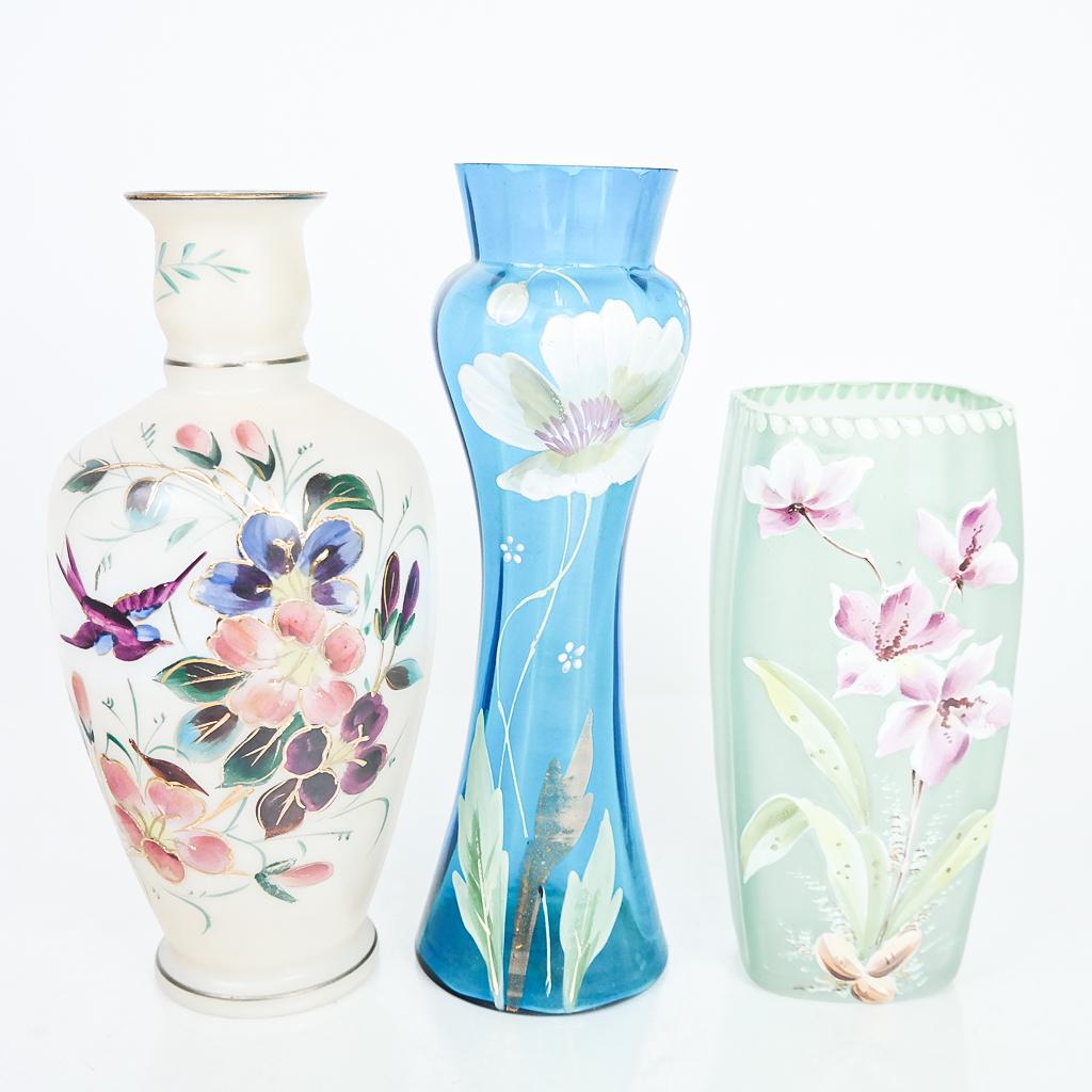 Three Enameled Tall Glass Vases (1 of 8)