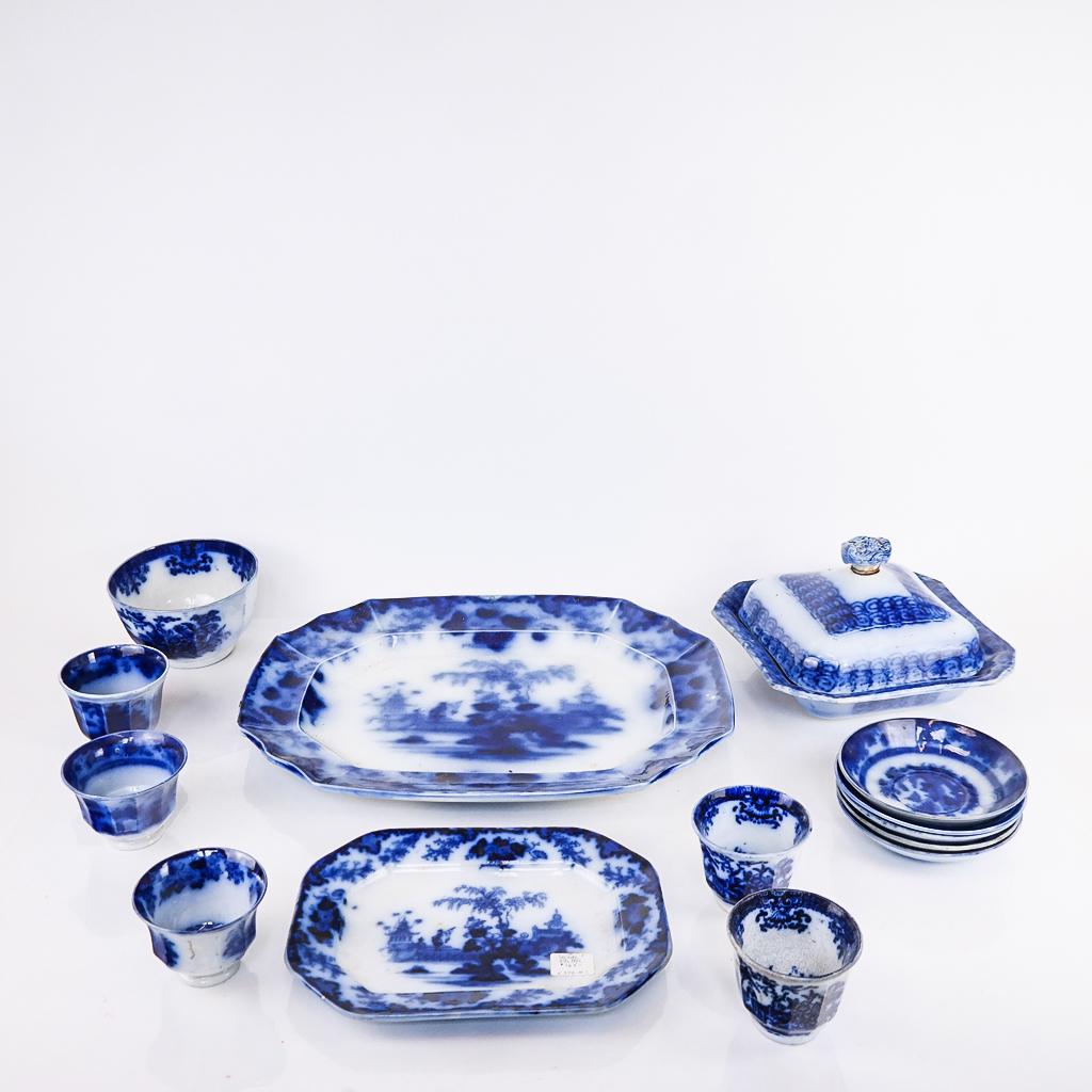 Assembled Group of Flow Blue Tableware (14 Pcs) (1 of 20)