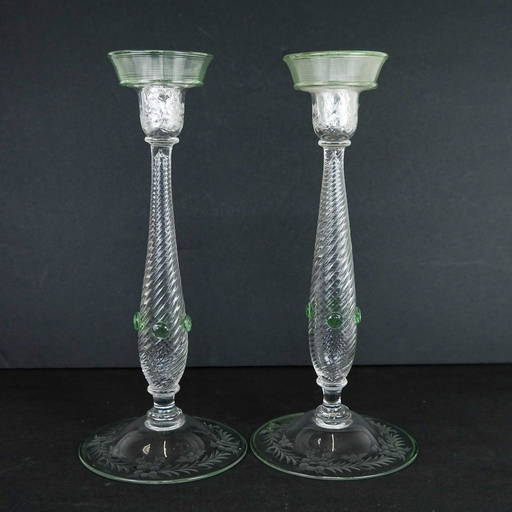 Pair Of Tall Glass Candlesticks