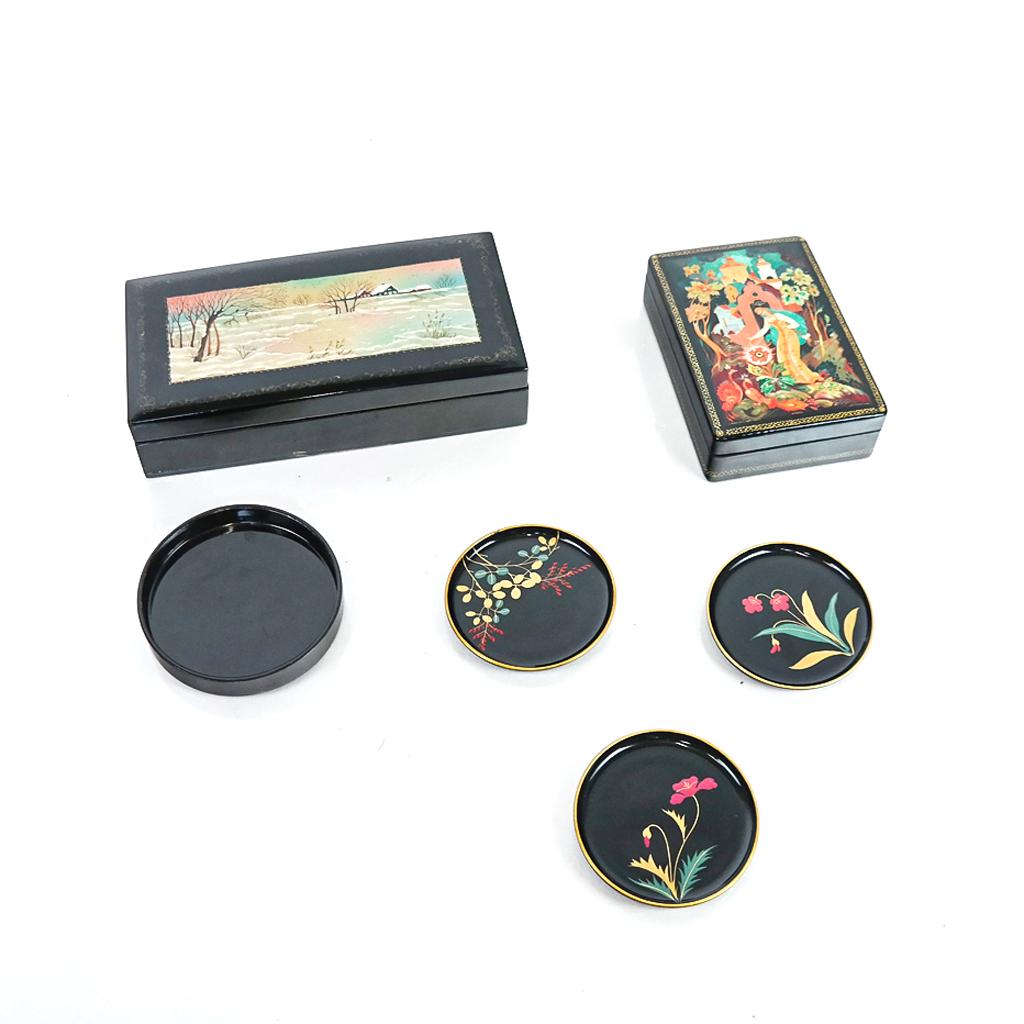 Two Russian Black Lacquer Boxes, 3 Others (1 of 12)