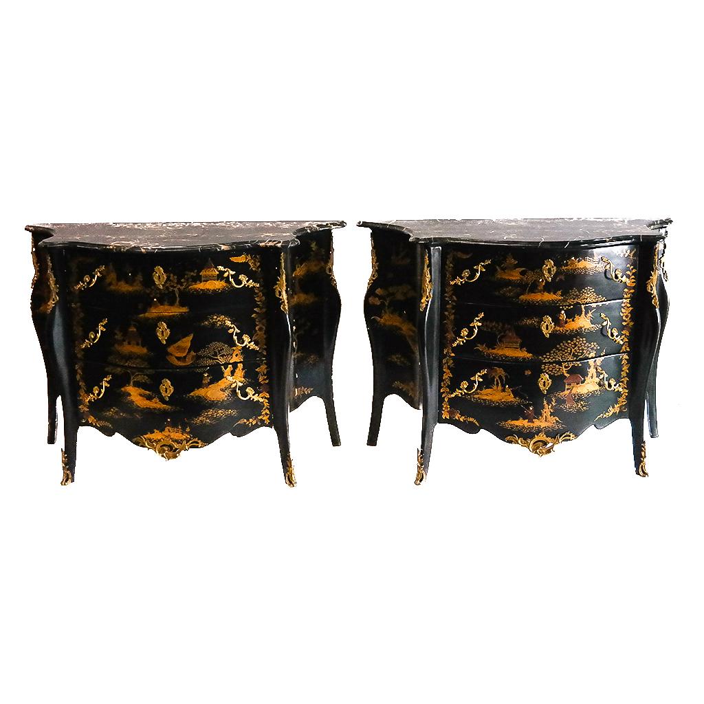 Pair of Louis XV-Style Ebonized Commodes (1 of 9)