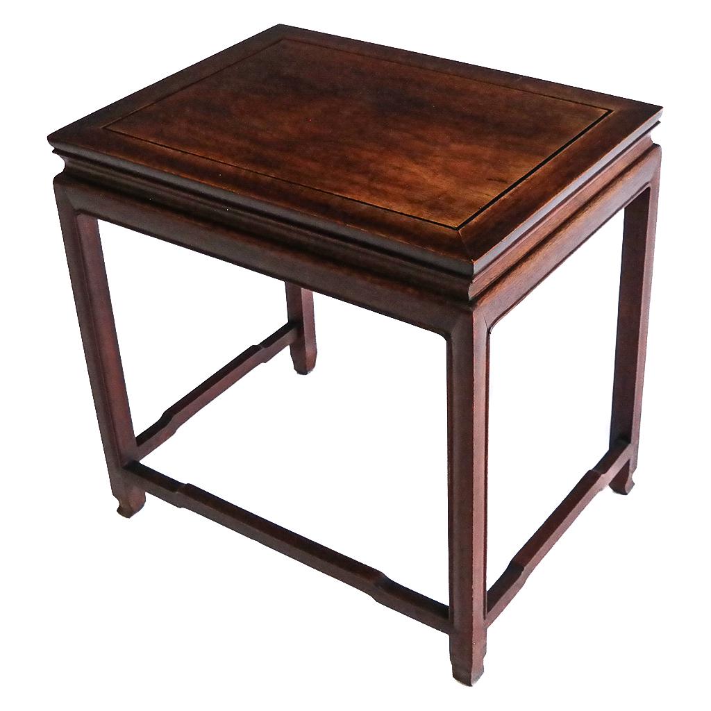 Modern Chinese Hardwood Side Table: Modern Chinese hardwood side table. [21" H x 21 1/2" W x 15 3/4" D]. Fading, stains, marks and wear.